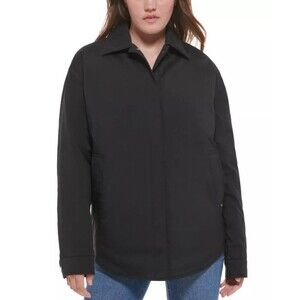 Calvin Klein‎ Womens Snap Front Shirt Jacket Coat SMALL Black Soft Shell NWT